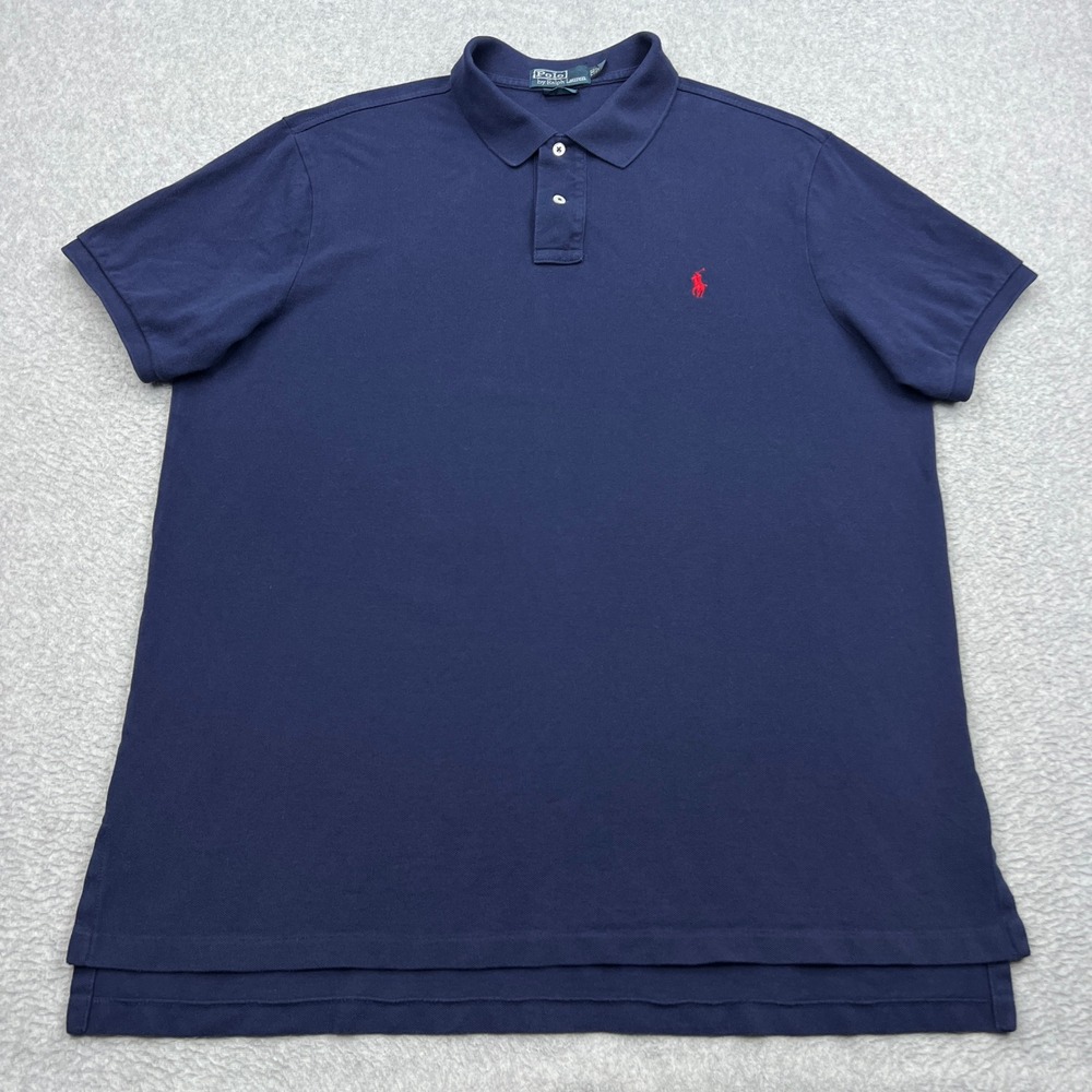 Polo Ralph Lauren Shirt Mens XXL Blue Knit Custom Fit Red Pony Short Sleeve Polo